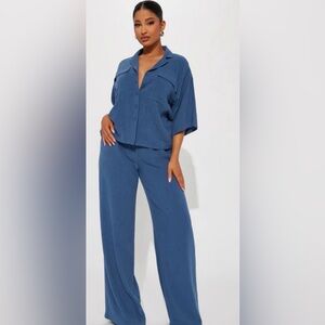 Fashion Nova Blue Straight Leg Jumpsuit